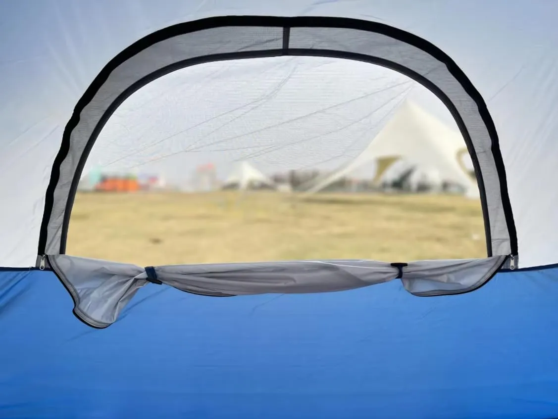Family Camping Tent, 4 Person Blue & Gray Dome Tent, Easy Setup for Outdoor Trips, Picnics & Backyard Use