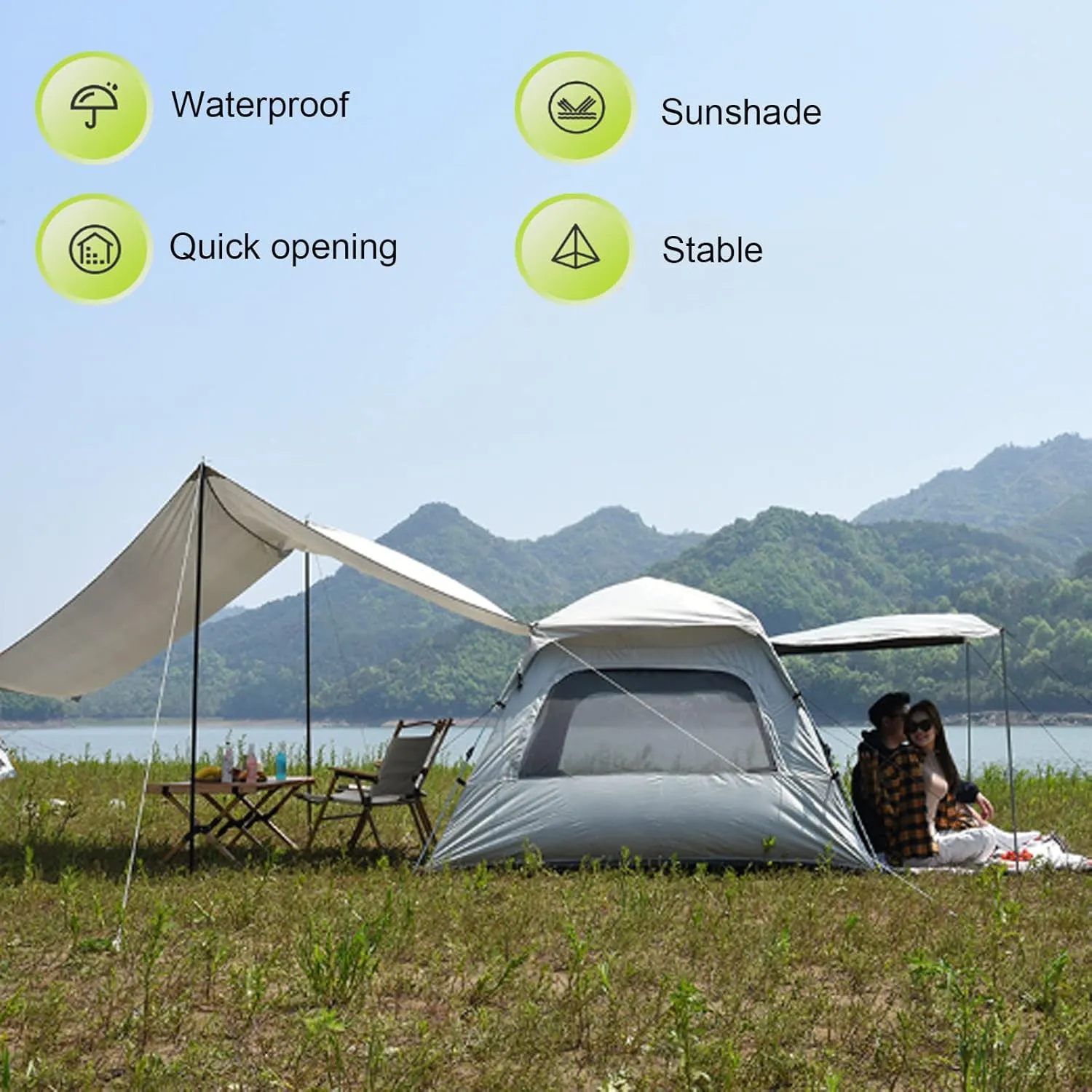 Family Camping Tent, Small/Large Cabin Tent Easy Setup, Automatic Pop Up Tent Build Quickly,2 Mesh Windows, Portable Waterproof & Windproof Tent for Outdoor or Backyard Camping Picnic