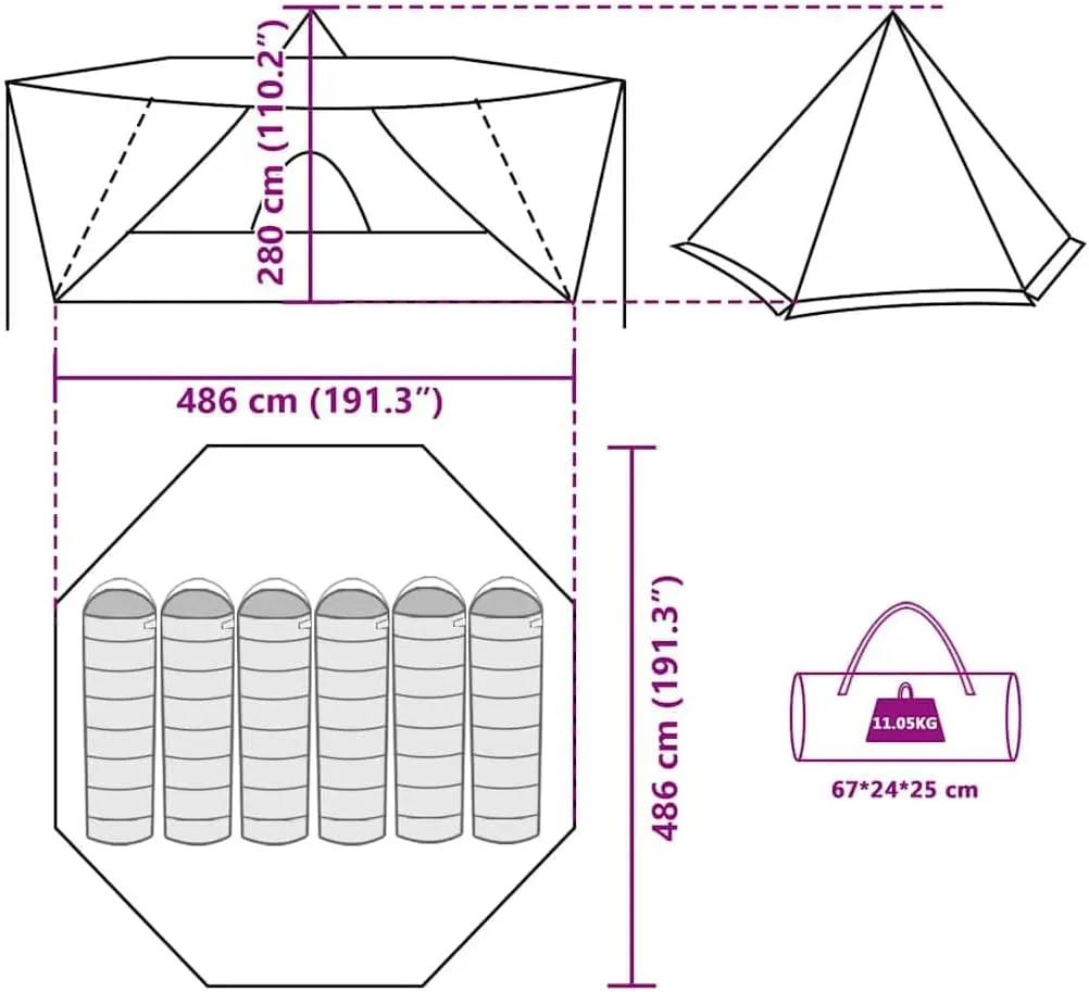 Family Tent Tipi 6-Person Camping Lightweight Tent Dome Tent Waterproof vidaXL