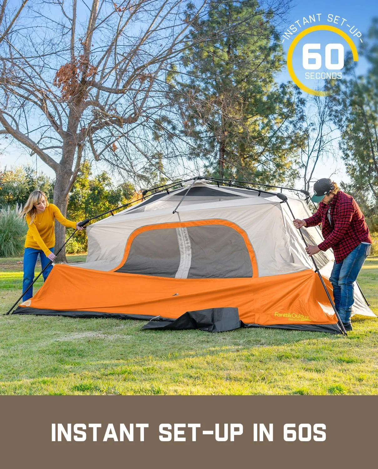 FanttikOutdoor Camping Tent 4/6/8/10 Person Instant Cabin Tent Setup in 60 Seconds with Rainfly & Windproof Portable with Carry Bag for Family Camping & Hiking
