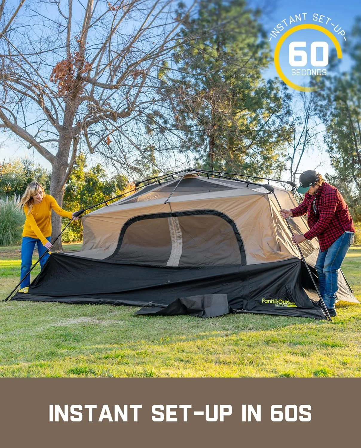 FanttikOutdoor Camping Tent 4/6/8/10 Person Instant Cabin Tent Setup in 60 Seconds with Rainfly & Windproof Portable with Carry Bag for Family Camping & Hiking