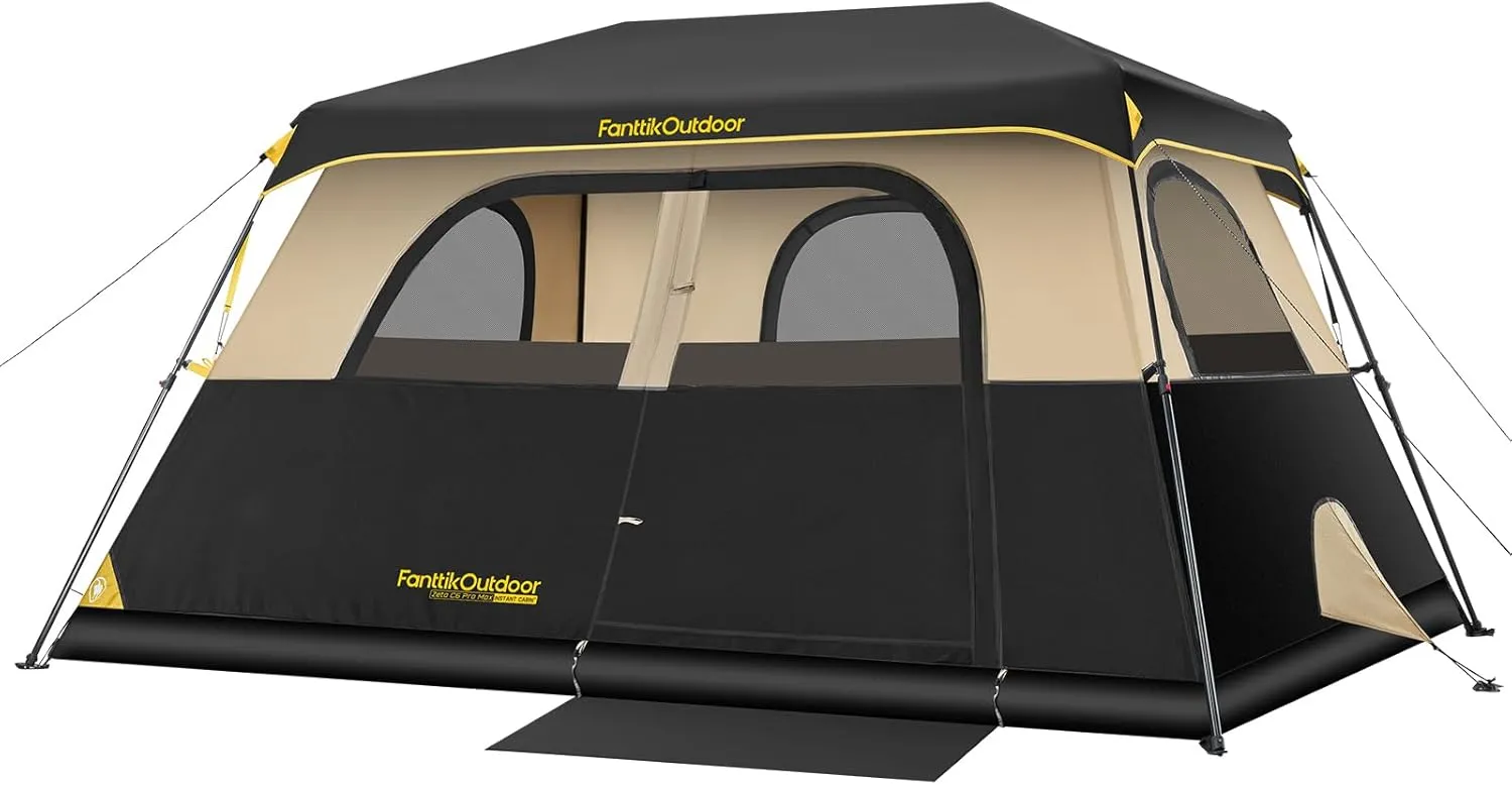 FanttikOutdoor Instant Cabin Tent 6/8/10/12 Person Camping Tent Setup in 60 Seconds with Rainfly & Windproof Portable with Carry Bag for Family Camping & Hiking, Upgraded Ventilation, Khaki
