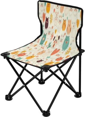 Farm Cute Cartoon Critters Portable Outdoor Folding Chair Anti-Slip Padded Oxford Cloth Stool Camping Chair Small for Beach Hiking Fishing Gardening Quad Camp Chair