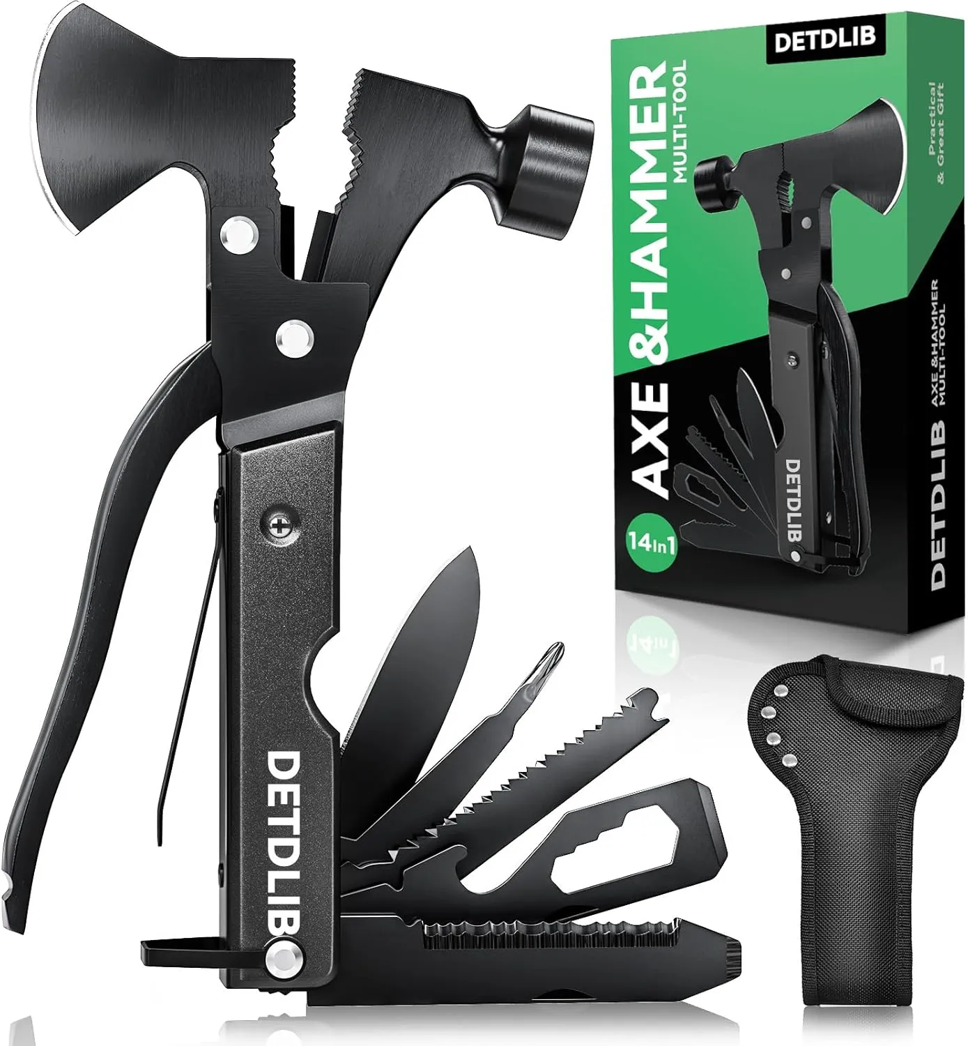 Fathers Day Dad Gifts for Dad,12-in-1 Multitool, Birthday Gifts for Men, Cool Men Gifts for Dad, Husband, Essential for Camping, Hiking, Gifts for Him, Women, Black