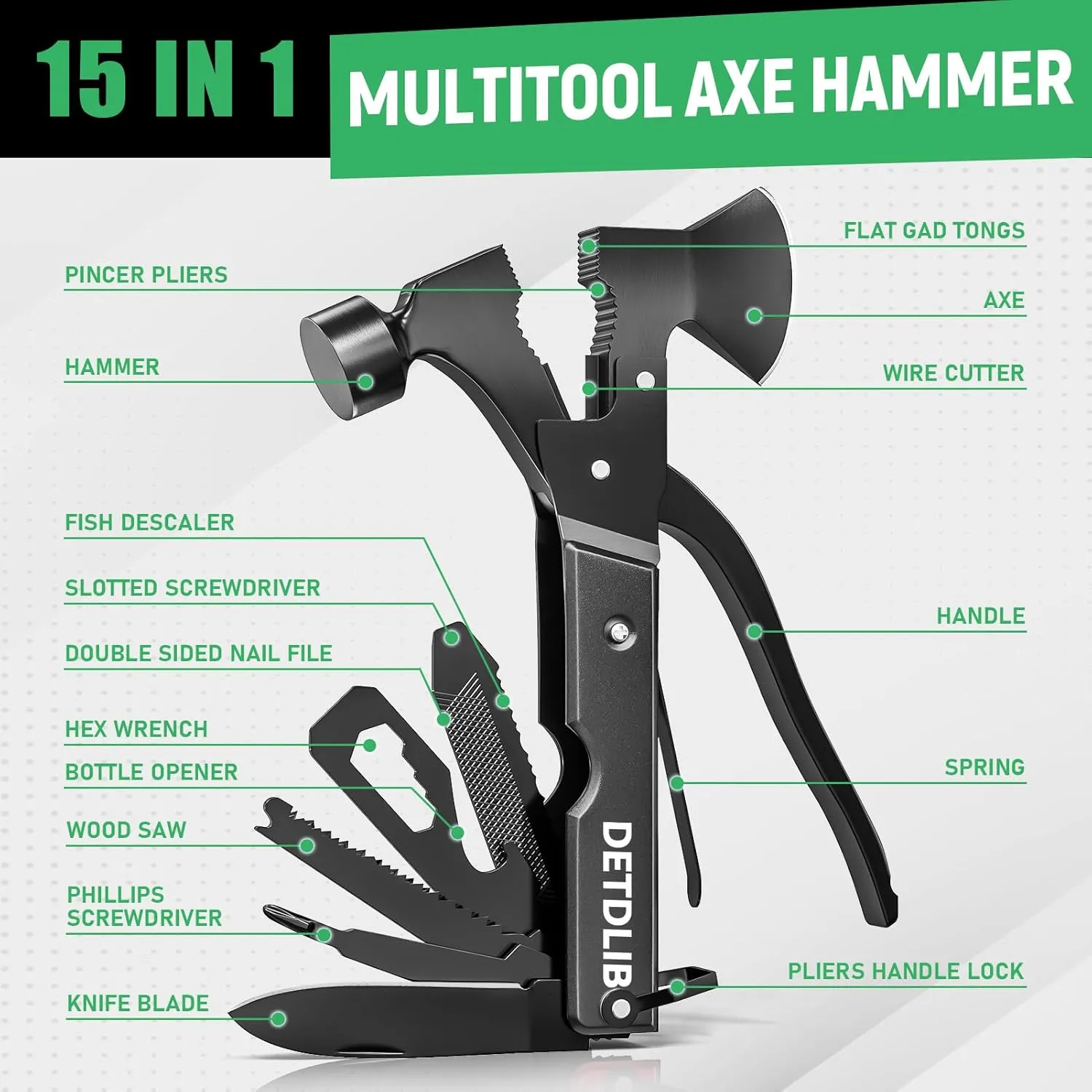 Fathers Day Dad Gifts for Dad,12-in-1 Multitool, Birthday Gifts for Men, Cool Men Gifts for Dad, Husband, Essential for Camping, Hiking, Gifts for Him, Women, Black