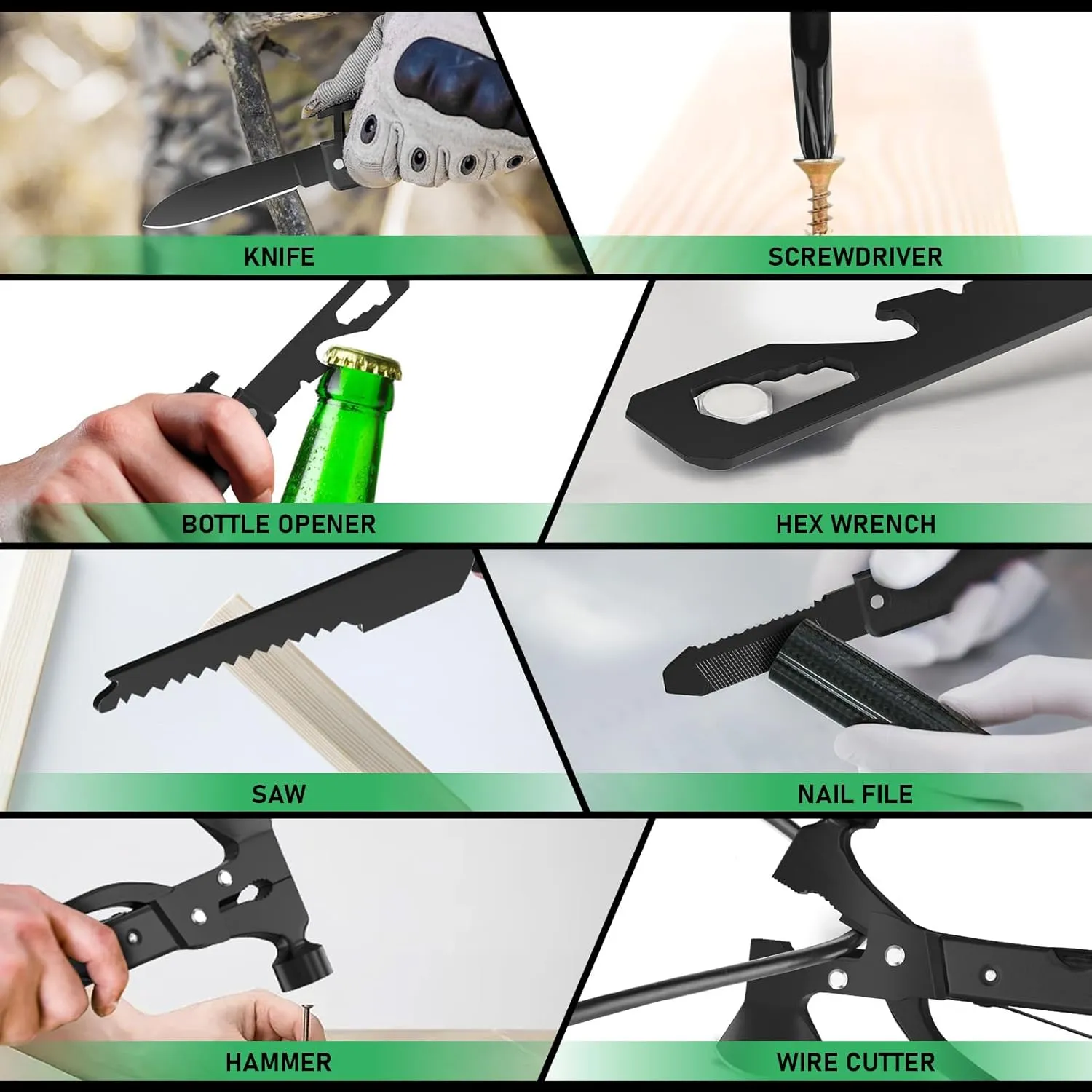 Fathers Day Dad Gifts for Dad,12-in-1 Multitool, Birthday Gifts for Men, Cool Men Gifts for Dad, Husband, Essential for Camping, Hiking, Gifts for Him, Women, Black