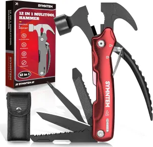 Fathers Day Gifts for Dad,12-in-1 Hammer Multitool, Cool Gadgets Camping Accessories, Birthday Gifts for Men, Gifts for Him, Women, Cool Gadget Gifts for Men, Red