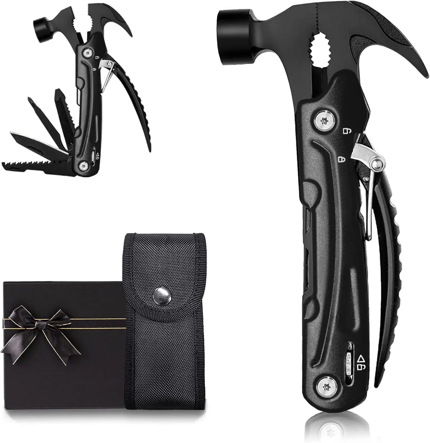 Father's Day Gifts for Men from Daughter Son Wife, Hammer Multitool Cool Gadgets Multi Tool with Gift Box Carrying Case Birthday Stocking Stuffers for Husband Him(Black)