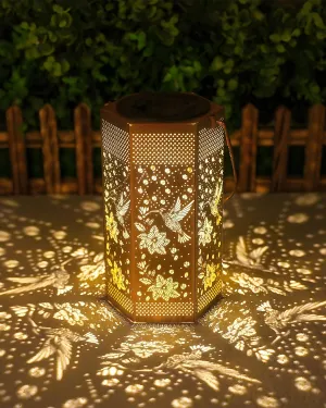Fathers Day Gifts from Daughter Garden Decor Solar Lights Outdoor - Birthday Gifts for Women, Hummingbird Hanging Solar Lantern Outdoor Waterproof Outdoor Decoration for Outside, Yard, Lawn