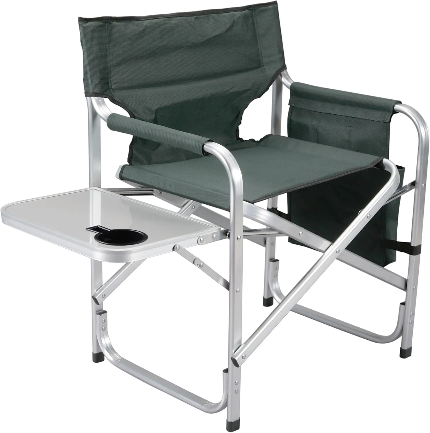 Faulkner Aluminum Director Chair with Folding Tray and Cup Holder, Green