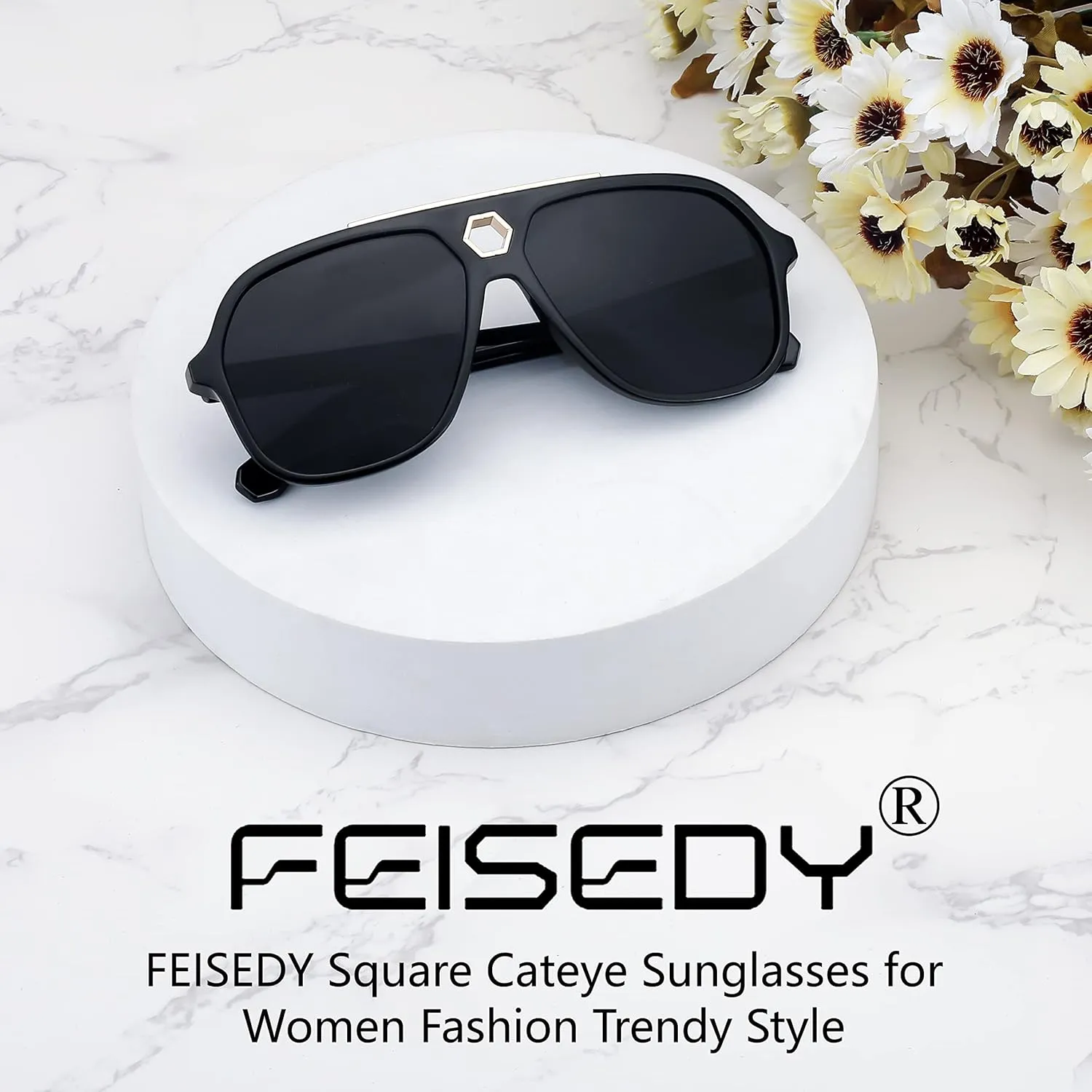 FEISEDY Retro Square 70s Sunglasses for Women Men Vintage Trendy Aviator Sun Glasses B2913