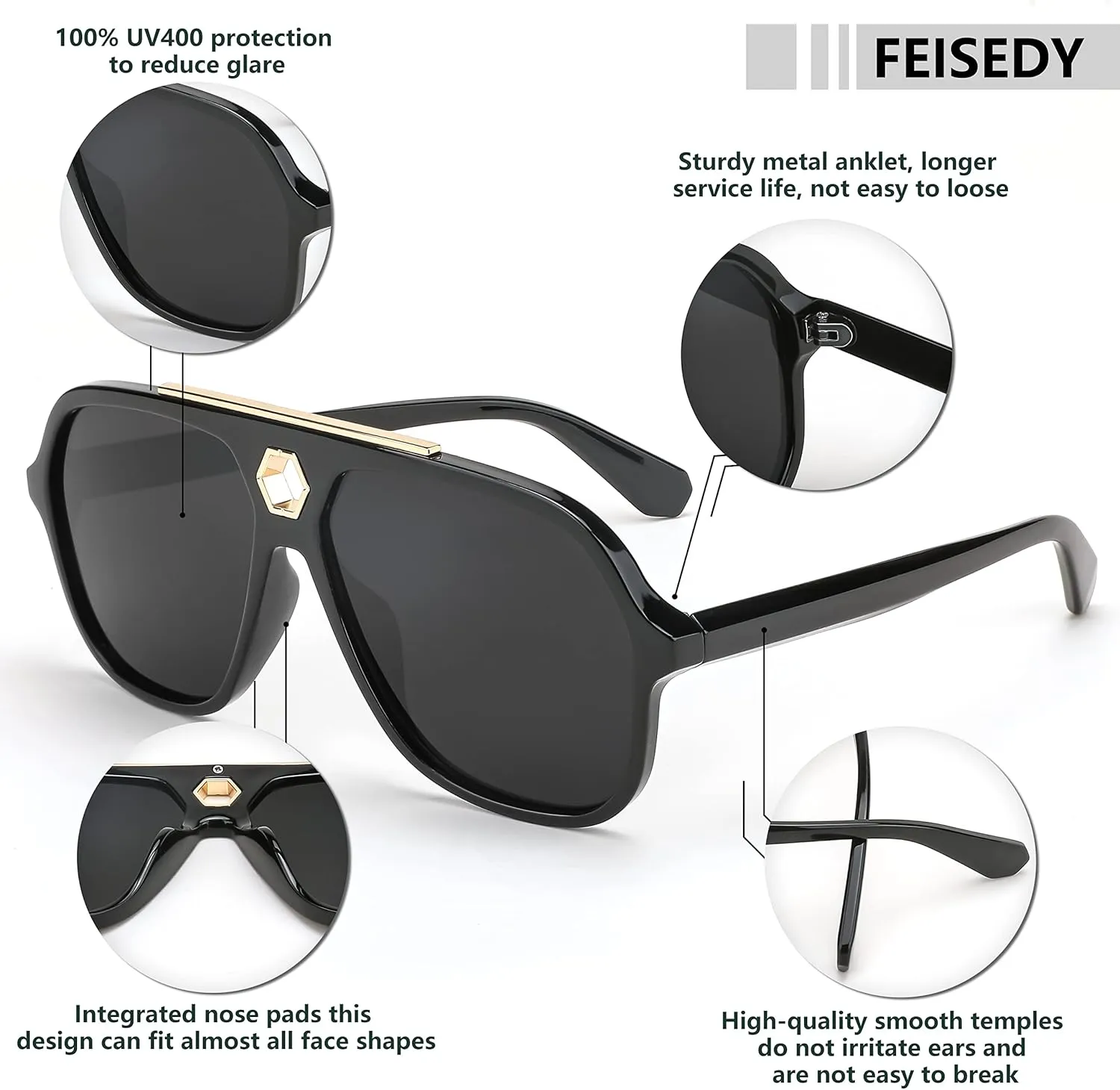 FEISEDY Retro Square 70s Sunglasses for Women Men Vintage Trendy Aviator Sun Glasses B2913