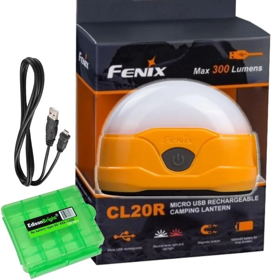 Fenix CL20R USB rechargeable 300 Lumen neutral white dedicated camping light with EdisonBright BBX4 battery carry casee bundle (Orange)