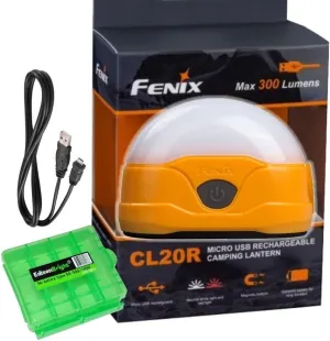 Fenix CL20R USB rechargeable 300 Lumen neutral white dedicated camping light with EdisonBright BBX4 battery carry casee bundle (Orange)