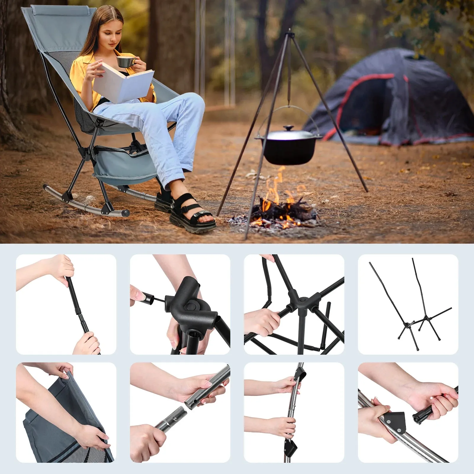 Fishing chairs Hard Arm High Back Lawn Chair Heavy Duty with Removable Headrest, for Camp, Lawn and Outdoors Hiking, fishing