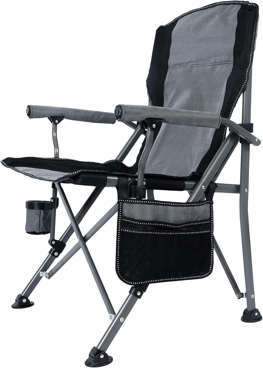 Fishing Chairs, Portable Camping Chair Folding Heavy Duty Quad Outdoor Large Chairs Support 330 lbs High Back Padded Thicken Oxford with Armrests, Storage Bag, Cup Holder, Carry Bag for Outside(Gray)