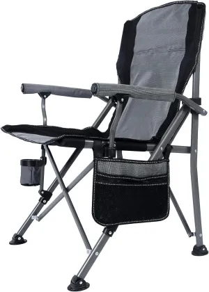 Fishing Chairs, Portable Camping Chair Folding Heavy Duty Quad Outdoor Large Chairs Support 330 lbs High Back Padded Thicken Oxford with Armrests, Storage Bag, Cup Holder, Carry Bag for Outside(Gray)