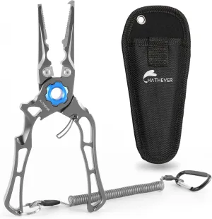 Fishing Pliers Hook Remover, Hathever Ultra-Lightweight Split Ring Pliers with Titanium Alloy Jaws, Fishing Gear with Tungsten Steel Braid Cutters, Fishing Gifts for Men
