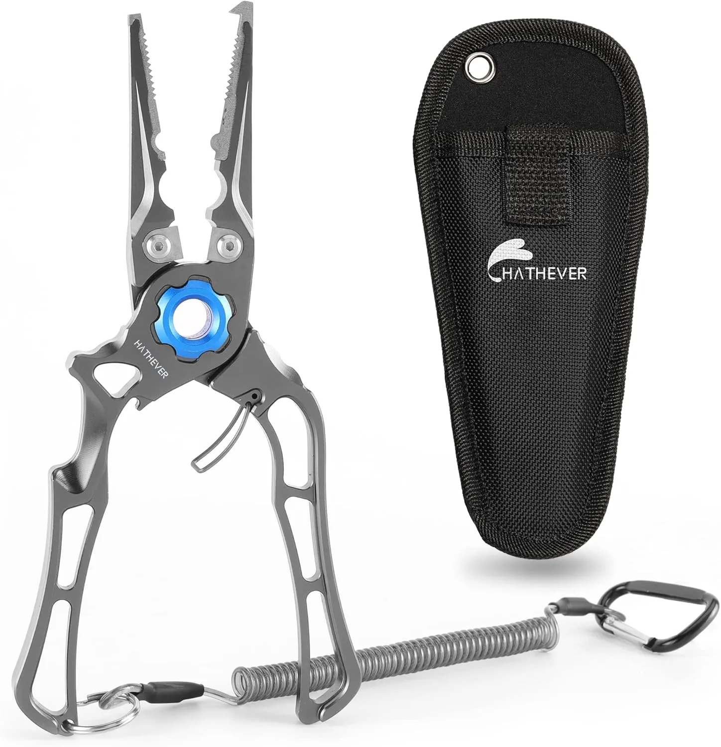 Fishing Pliers Hook Remover, Hathever Ultra-Lightweight Split Ring Pliers with Titanium Alloy Jaws, Fishing Gear with Tungsten Steel Braid Cutters, Fishing Gifts for Men