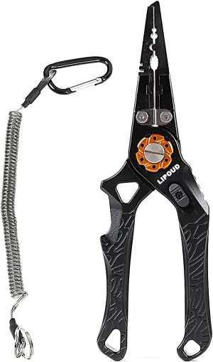 Fishing Pliers Saltwater Hook Remover Fishing Tools Split Ring Pliers Multitool Fish Pliers with Lanyard and Sheath
