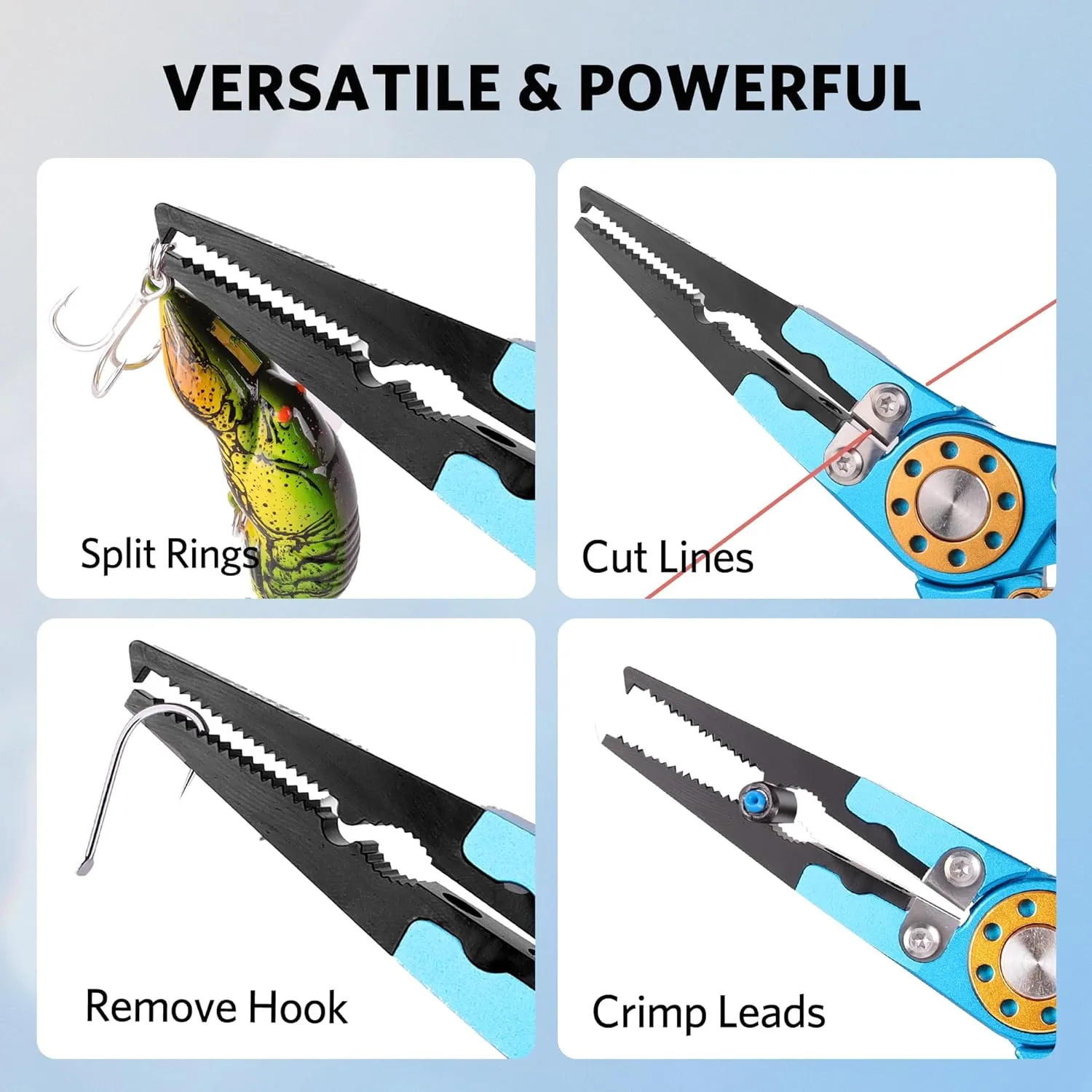 Fishing Pliers Saltwater, Split Ring Pliers Hook Remover with Safety Lock, Fishing Tools with Sheath and Lanyard, Fishing Gifts for Men