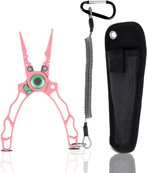 Fishing Pliers with Innovative Ergonomical Handle, Corrosion Saltwater Resistant,Fishing Multitool Hook Remover Braided Fishing Line Cutting, Split Ring with Coiled Lanyard and Sheath