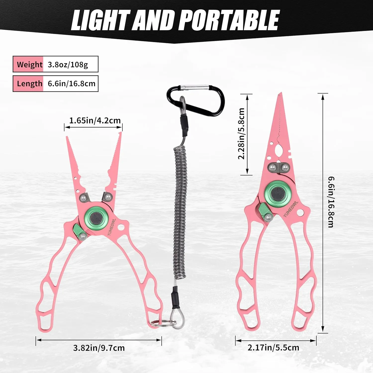 Fishing Pliers with Innovative Ergonomical Handle, Corrosion Saltwater Resistant,Fishing Multitool Hook Remover Braided Fishing Line Cutting, Split Ring with Coiled Lanyard and Sheath