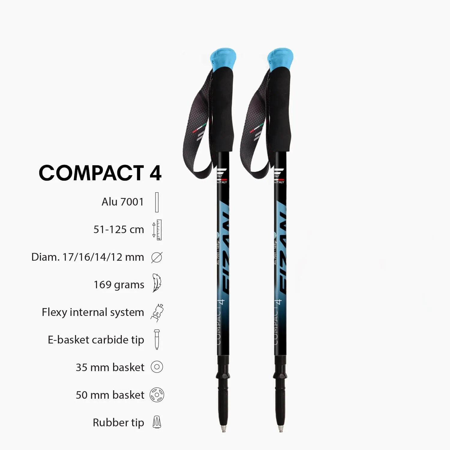Fizan Compact 4 Trekking Poles – 6.0 oz Ultralight, Backpacking, Thru Hiking Poles, Adjustable, Collapsible, Customized Fit, EVA Grips, Aluminum Walking Sticks (Compact 4)