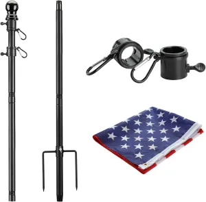 Flag Poles for Outside in Ground, 8.2FT Telescoping Flag Pole Kit for Yard with 3×5FT American Flag, Stainless Steel Portable Residential Flag Pole with 3×5FT American Flag for House (1 Pack, Black)