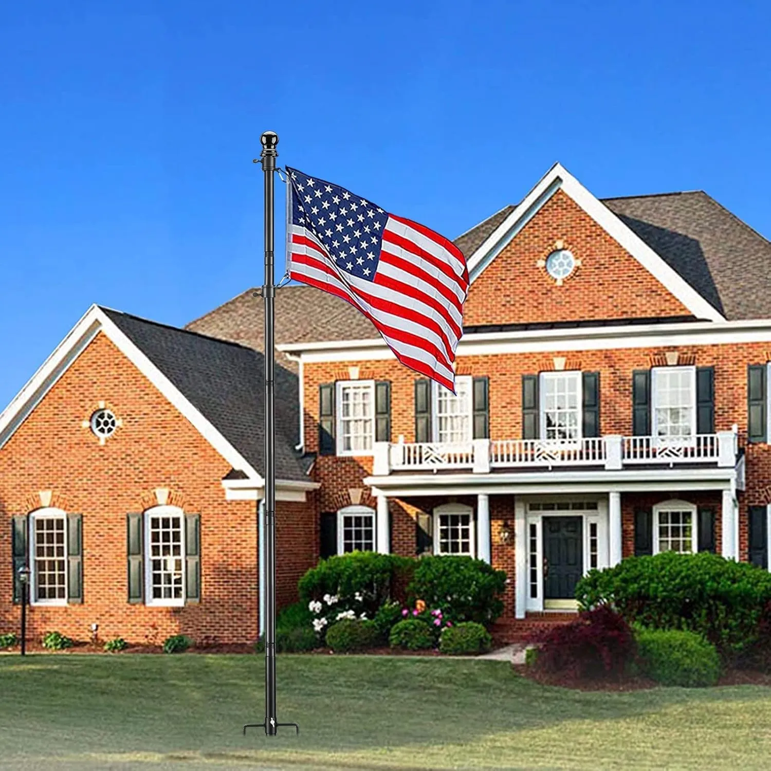 Flag Poles for Outside in Ground, 8.2FT Telescoping Flag Pole Kit for Yard with 3×5FT American Flag, Stainless Steel Portable Residential Flag Pole with 3×5FT American Flag for House (1 Pack, Black)