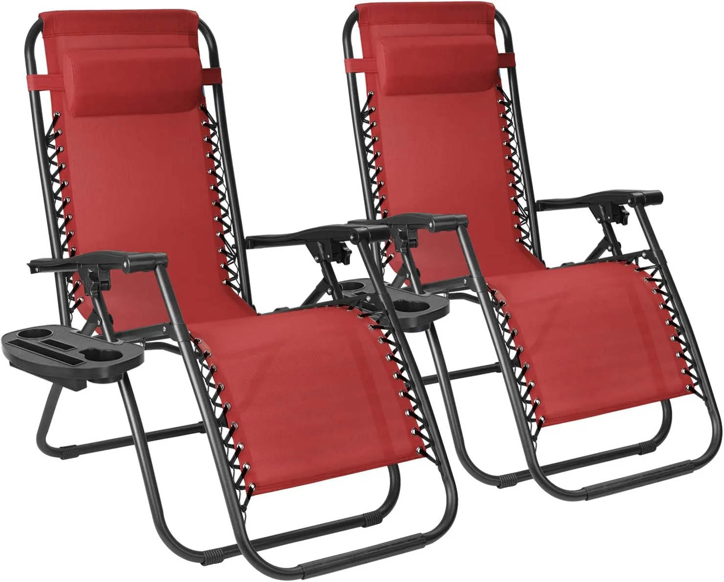 Flamaker Patio Zero Gravity Chair Outdoor Folding Lounge Chair Recliners Adjustable Lawn Lounge Chair with Pillow for Poolside, Yard and Camping (Red)