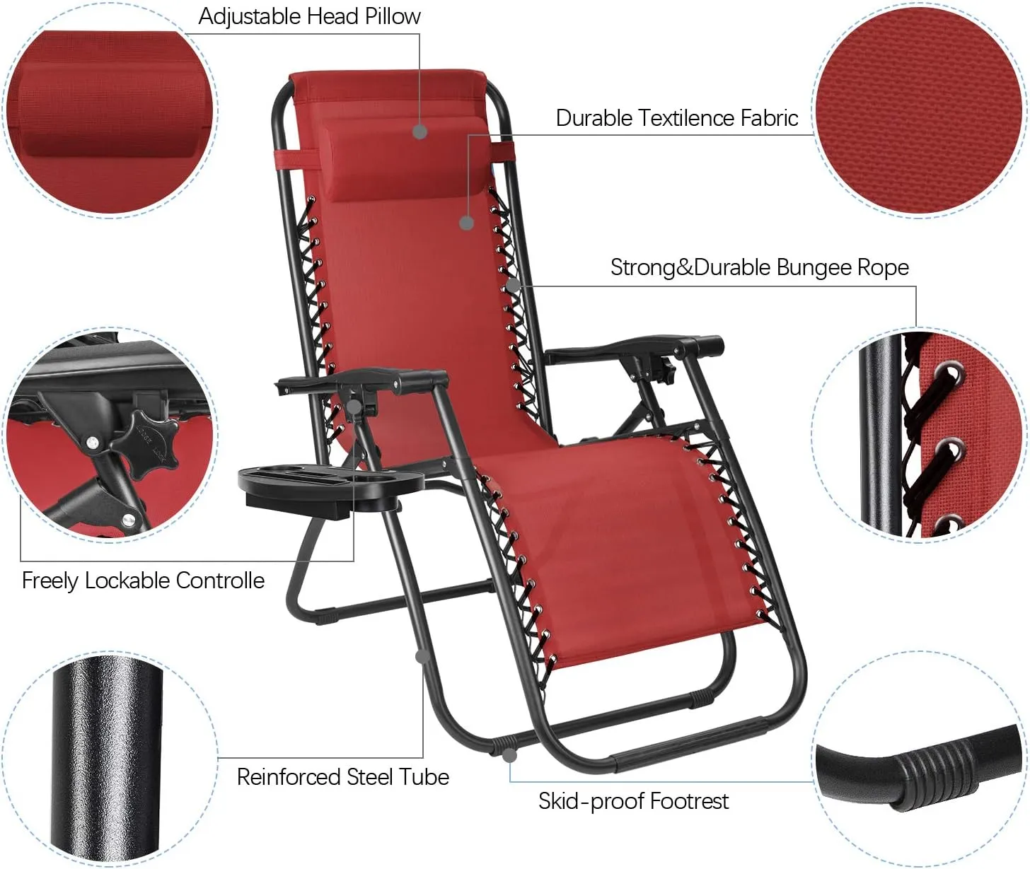 Flamaker Patio Zero Gravity Chair Outdoor Folding Lounge Chair Recliners Adjustable Lawn Lounge Chair with Pillow for Poolside, Yard and Camping (Red)