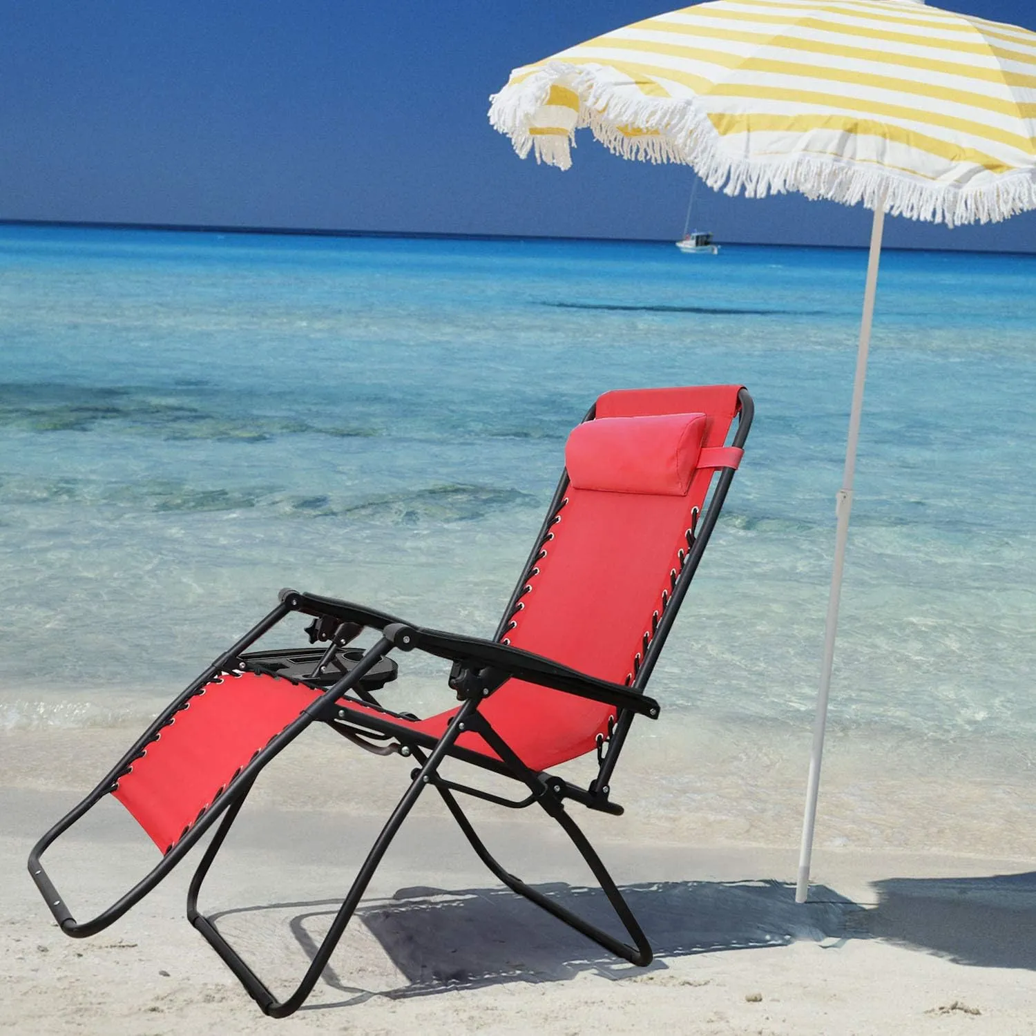 Flamaker Patio Zero Gravity Chair Outdoor Folding Lounge Chair Recliners Adjustable Lawn Lounge Chair with Pillow for Poolside, Yard and Camping (Red)