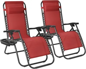 Flamaker Patio Zero Gravity Chair Outdoor Folding Lounge Chair Recliners Adjustable Lawn Lounge Chair with Pillow for Poolside, Yard and Camping (Red)