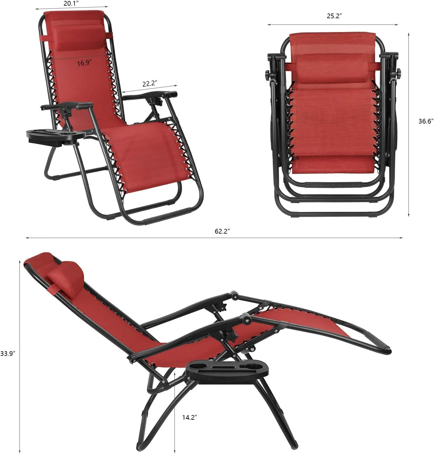 Flamaker Patio Zero Gravity Chair Outdoor Folding Lounge Chair Recliners Adjustable Lawn Lounge Chair with Pillow for Poolside, Yard and Camping (Red)
