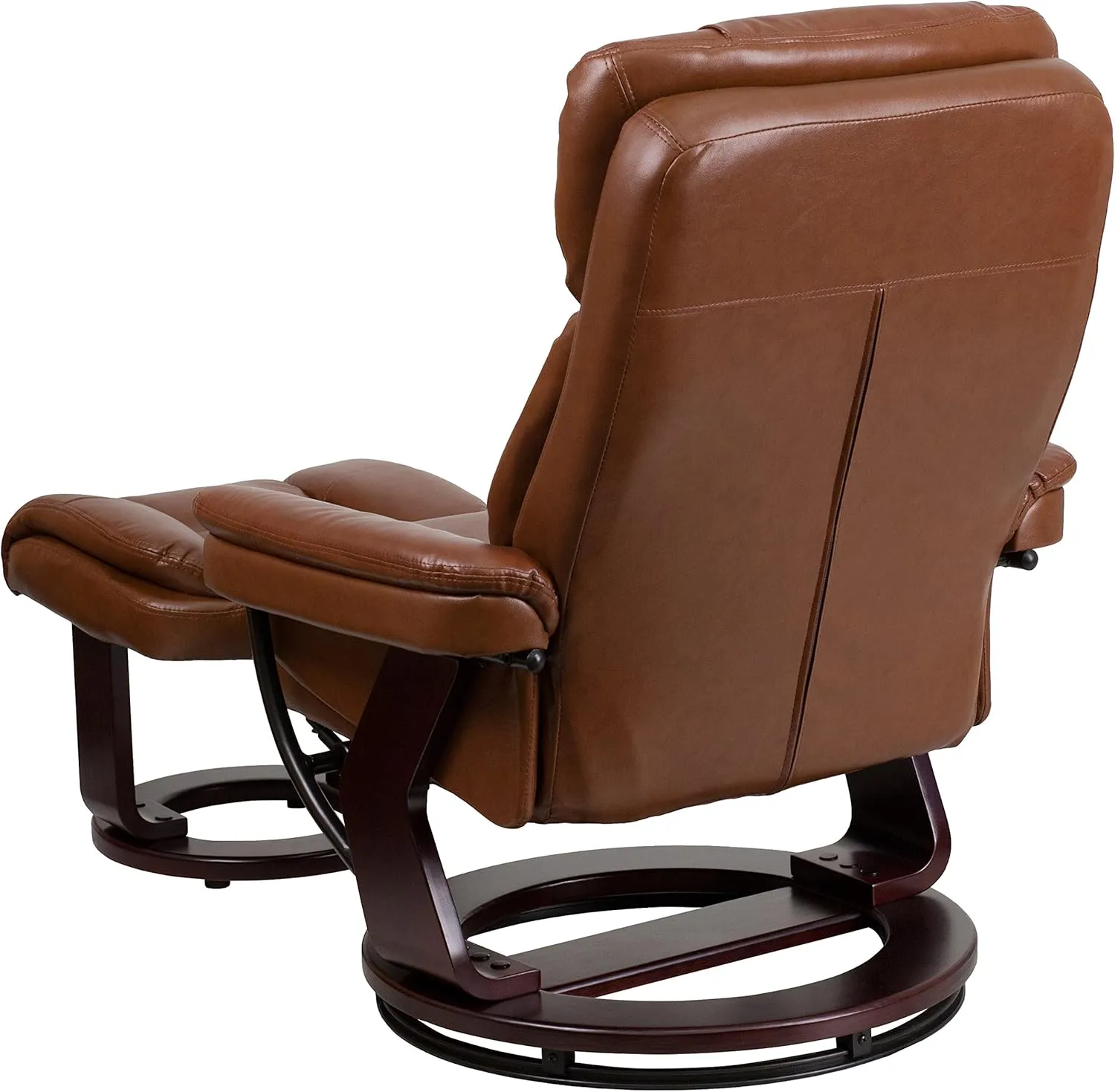 Flash Furniture Allie LeatherSoft Upholstered Recliner with Footrest, Arms, and Headrest, Padded Swivel Recliner Chair and Ottoman Set, Brown Vintage