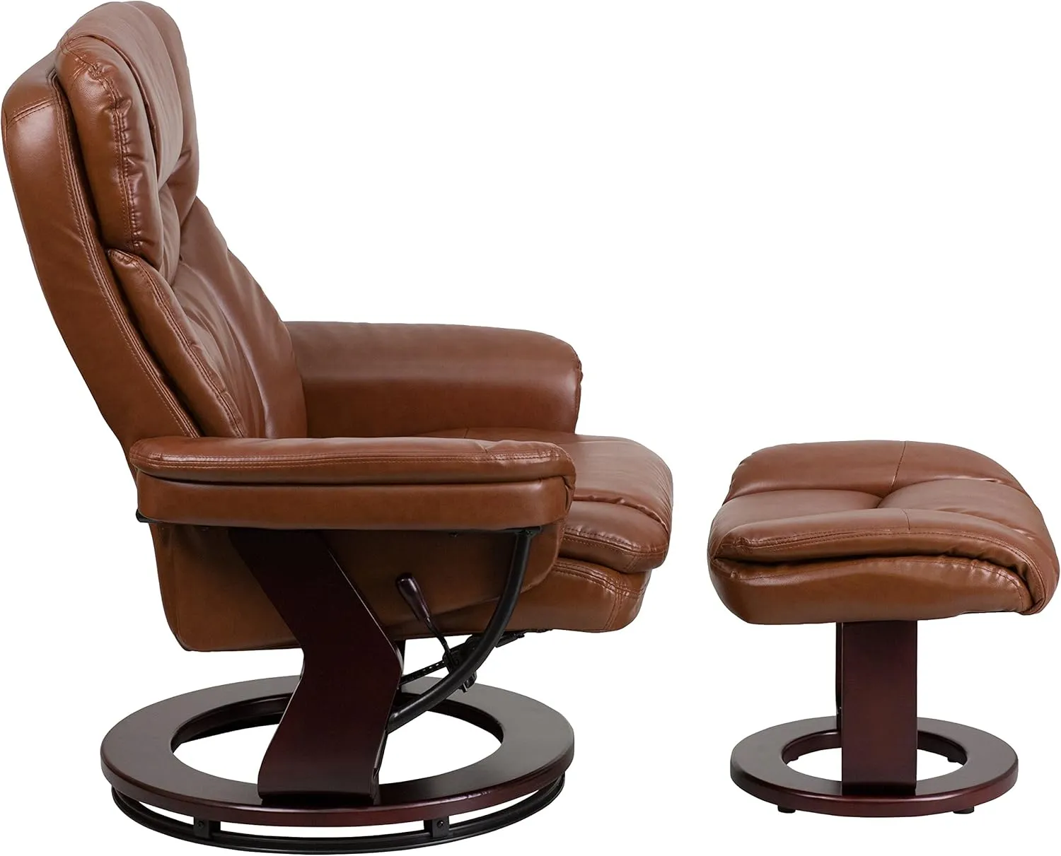 Flash Furniture Allie LeatherSoft Upholstered Recliner with Footrest, Arms, and Headrest, Padded Swivel Recliner Chair and Ottoman Set, Brown Vintage
