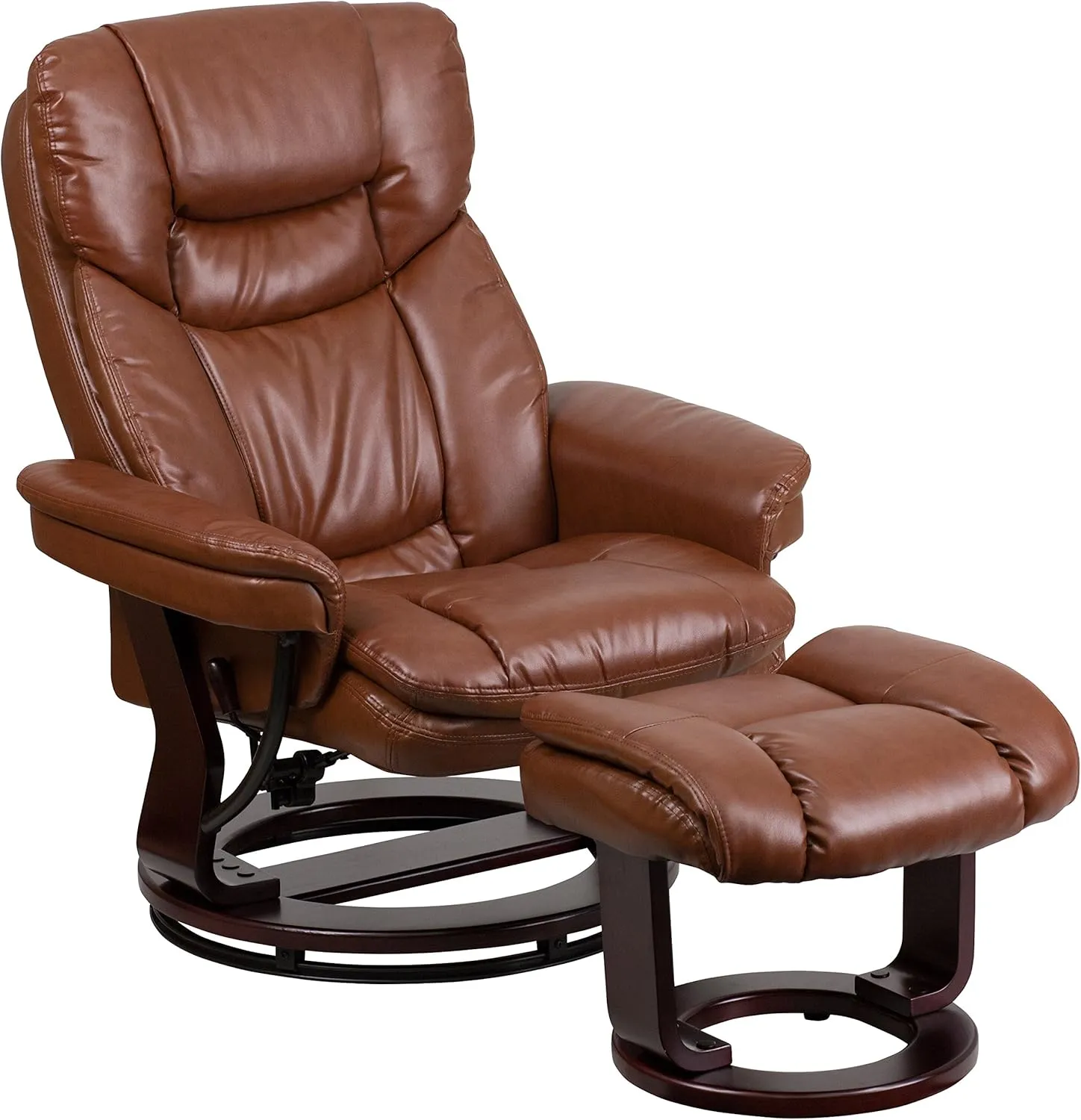 Flash Furniture Allie LeatherSoft Upholstered Recliner with Footrest, Arms, and Headrest, Padded Swivel Recliner Chair and Ottoman Set, Brown Vintage