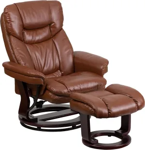 Flash Furniture Allie LeatherSoft Upholstered Recliner with Footrest, Arms, and Headrest, Padded Swivel Recliner Chair and Ottoman Set, Brown Vintage