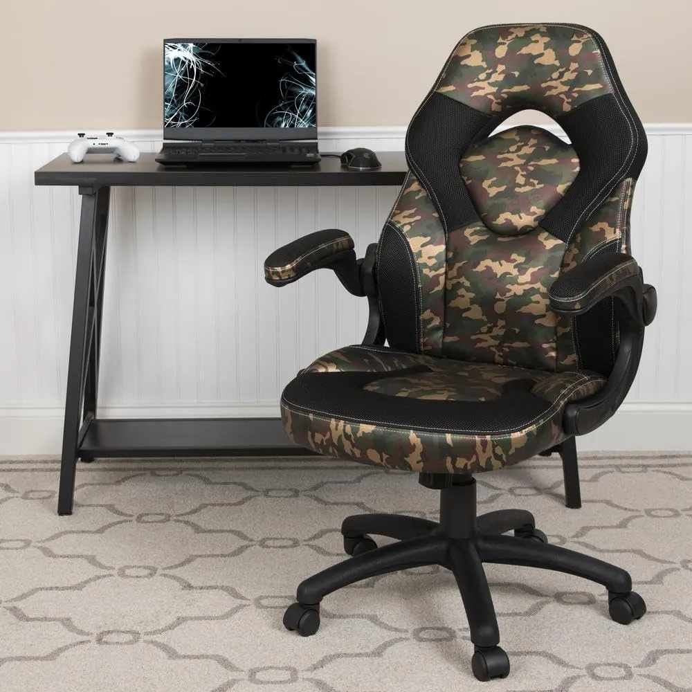 Flash Furniture X10 Gaming Chair Racing Office Ergonomic Computer PC Adjustable Swivel Chair with Flip-up Arms, Camouflage/Black LeatherSoft