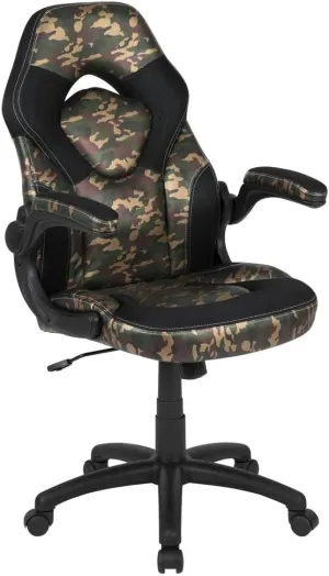 Flash Furniture X10 Gaming Chair Racing Office Ergonomic Computer PC Adjustable Swivel Chair with Flip-up Arms, Camouflage/Black LeatherSoft