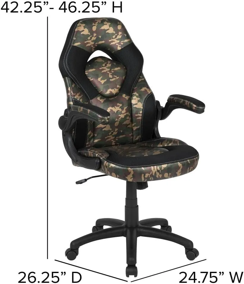 Flash Furniture X10 Gaming Chair Racing Office Ergonomic Computer PC Adjustable Swivel Chair with Flip-up Arms, Camouflage/Black LeatherSoft