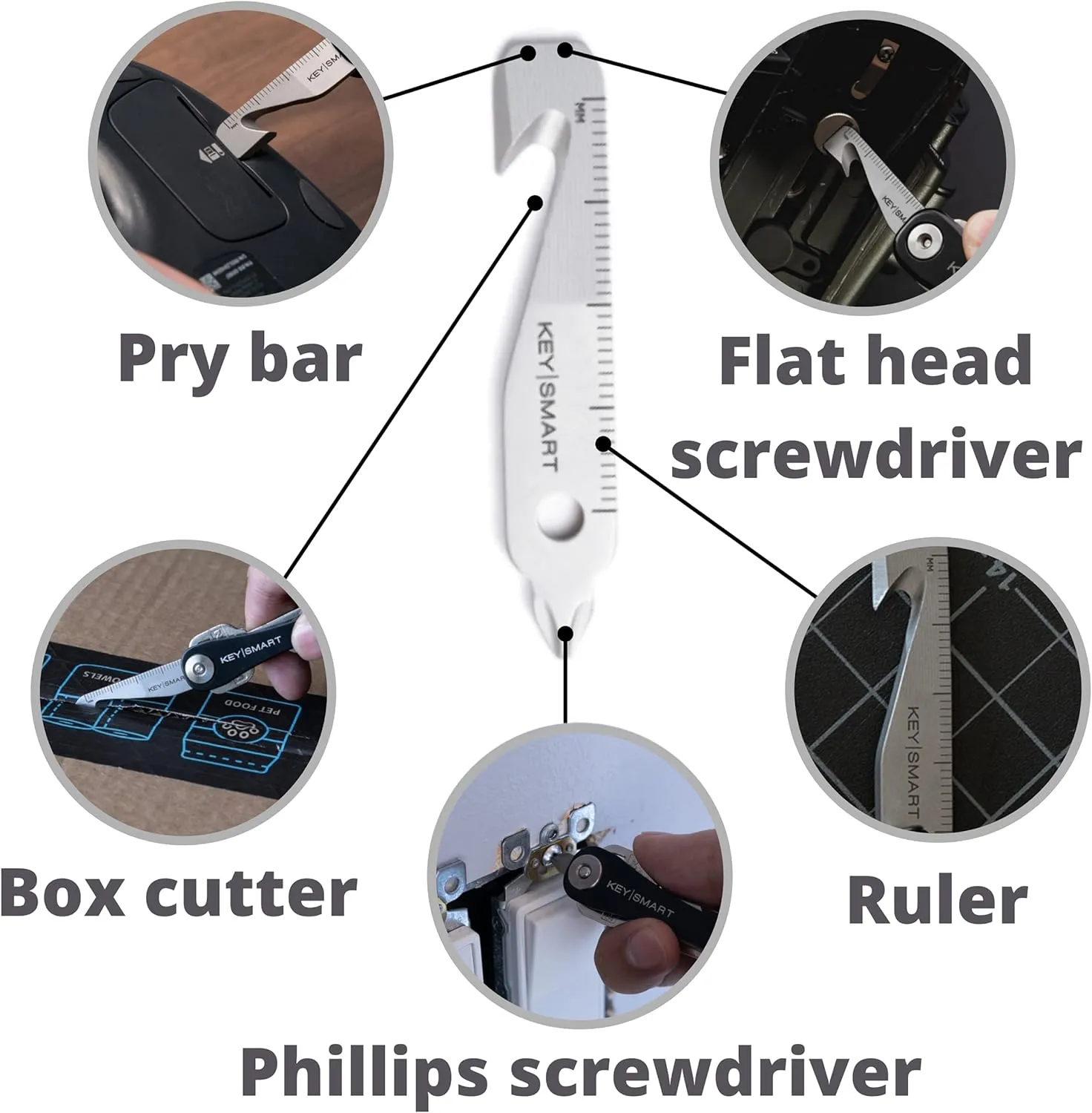 Flat Head Screwdriver, KeySmart MultiTool - 4-in-1 Multi-Purpose Keychain Tool with Box Cutter, Pry Bar
