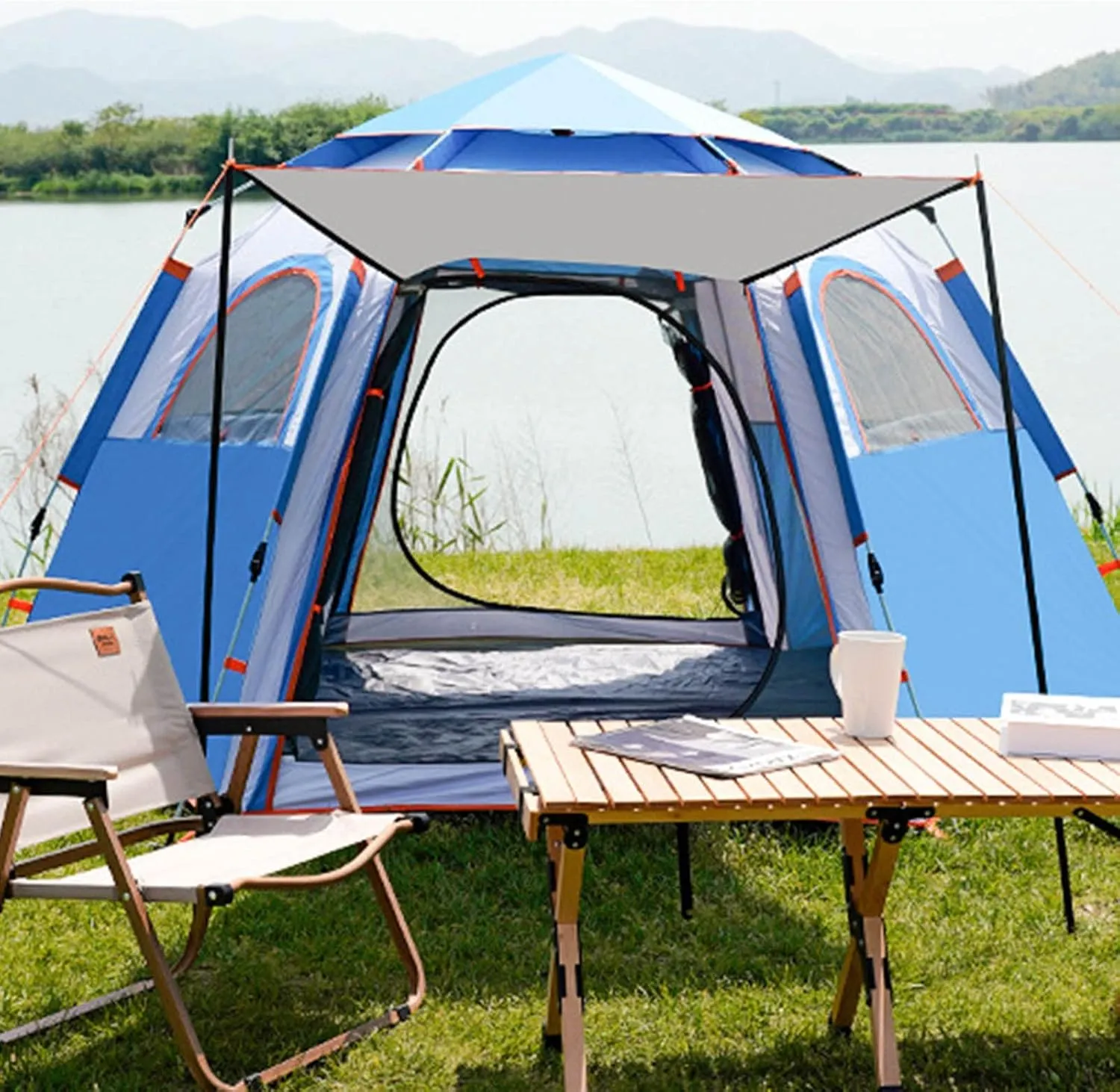 FLEXMAN Camping Tent, Oxford Cloth Automatic Pop Up Waterproof Double Layer Family Tent, Rainproof Waterproof All Weather Tent for Hiking Traveling Backpacking Fishing