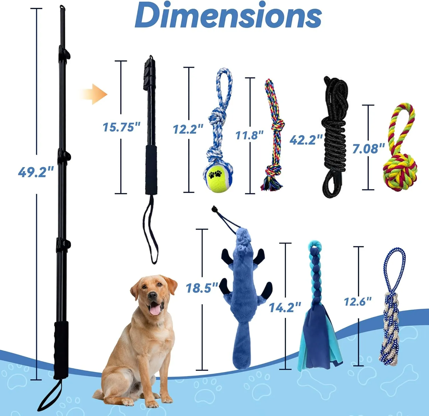 Flirt Pole for Dogs, Interactive Toys Tug-of-war for Dogs, Four-Section Retractable Adjustable Length, Chase Toys with Rope Chewing Sticks, for Outdoor Exercise & Training