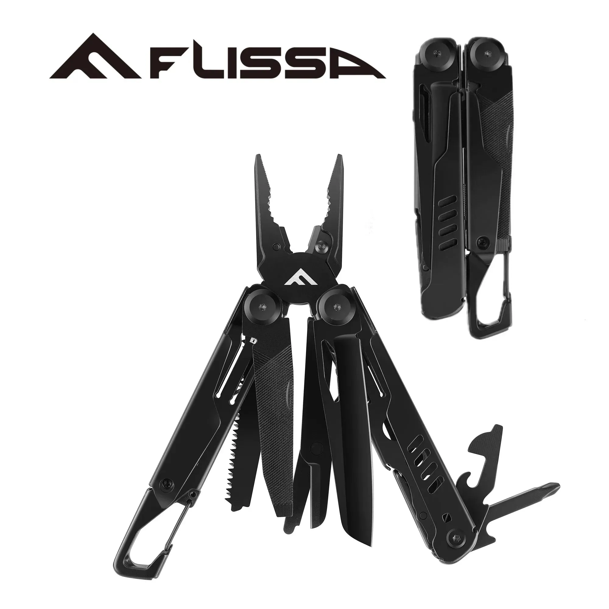 FLISSA 16-in-1 Stainless Steel Multitool Folding Pliers Compact Outdoor Tool