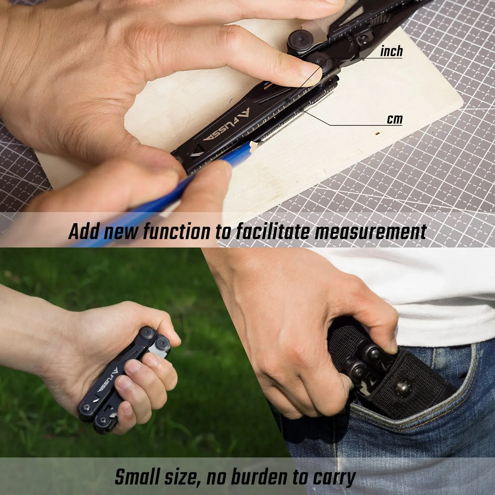 FLISSA 16-in-1 Stainless Steel Multitool Folding Pliers Compact Outdoor Tool