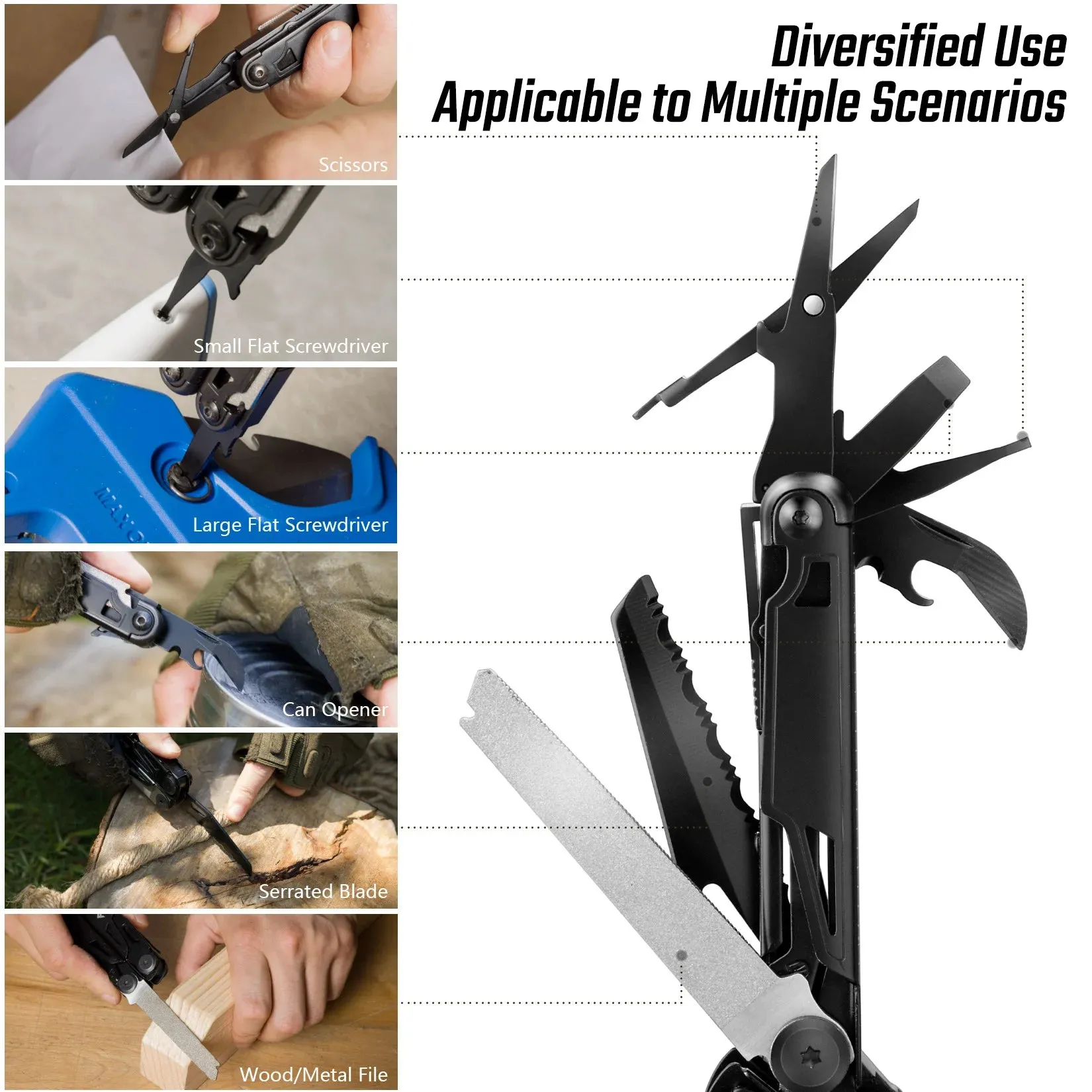 FLISSA 16-in-1 Stainless Steel Multitool Pliers Compact Folding Tool for Camping & Travel