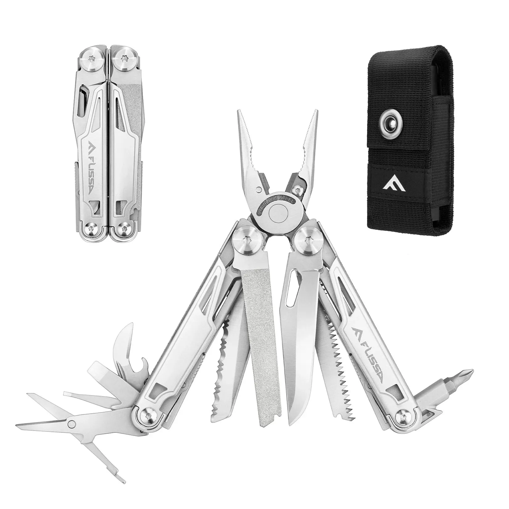 FLISSA 16-in-1 Stainless Steel Multitool Pliers Compact Folding Tool for Camping & Travel