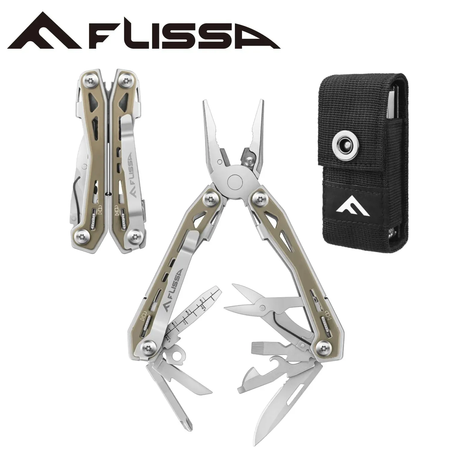 FLISSA 16-in-1 Stainless Steel Multitool Pliers Compact Folding Tool for Camping & Travel
